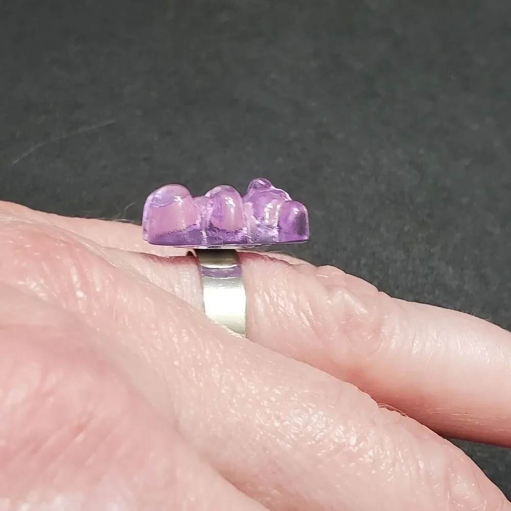 Silver tone purple gummy bear ring